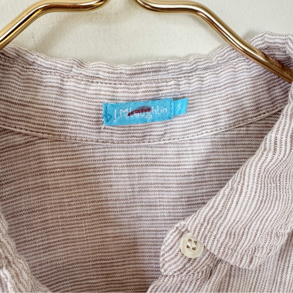 J. McLaughlin Tan and White Striped Britt Linen Button Down Shirt S - Picture 8 of 9
